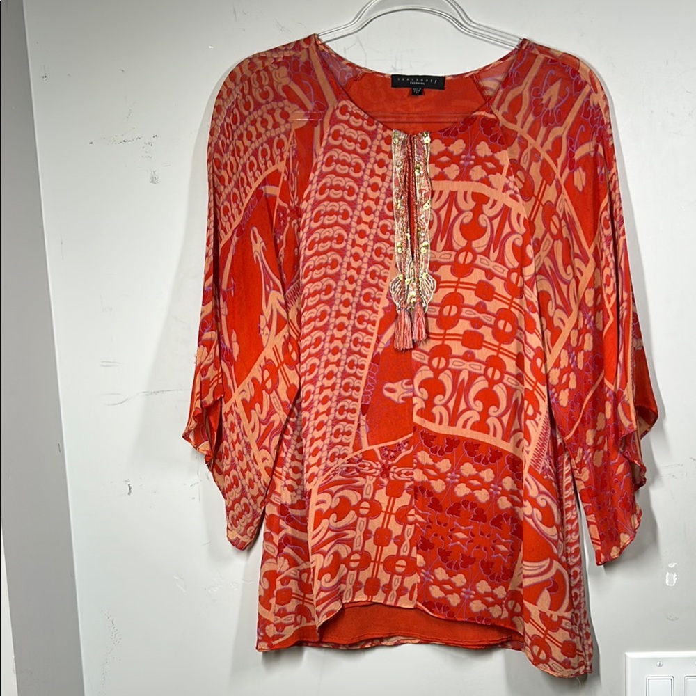 Sanctuary Boho Patchwork Embellished Kimono Sleeve Top, Size Medium - Picture 3 of 10